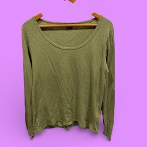 Cute vintage 90s-Y2K Ralph Lauren Sport olive scoop neck long sleeve top cotton